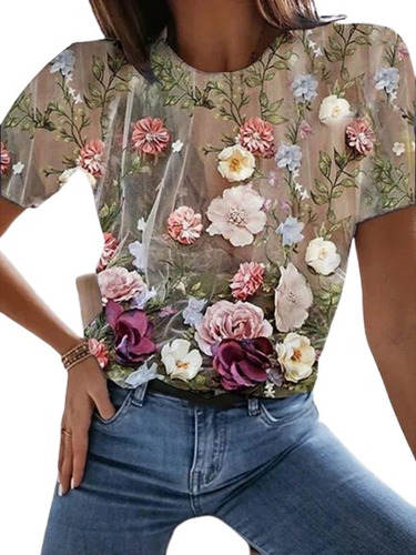 Camiseta Básica Dama Flores 005