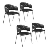 Conjunto 4 Cadeiras Veneza No Couro Preto E Metal Preto