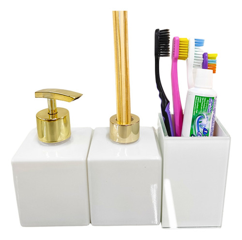 Kit Lavabo Banheiro Jogo Acessórios Difusor Porta Escova