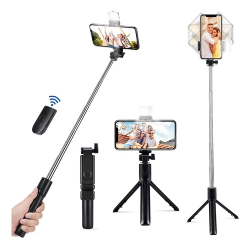 Tripié Selfie Stick Ajustable Celular Control Remoto Luz Led