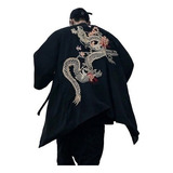 Cárdigan Kimono Chino Bordado Dragón Chaqueta Yukata