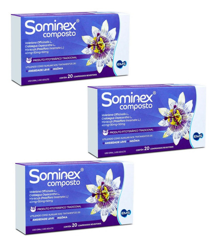 Kit 3 Sominex Compostos 20 Comprimidos Cada