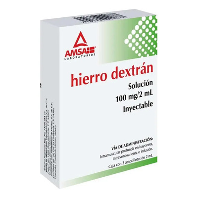 Hierro AMSA Hierro Dextrano 100 Mg 2 Ml C\u002F3 Ampolletas - ANTIBIOTICOS DE MEXICO, S.A. DE C.V. (AMSA) | MercadoLibre