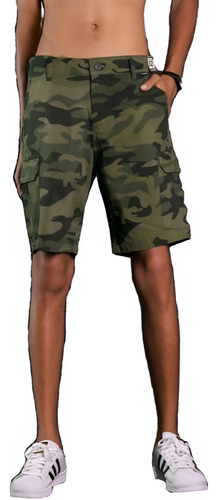 Bermuda De Sarja Cargo Camuflado Oceano Surfwear