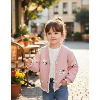 Cardigan De Punto Con Diseño De Patrón De Fresa Para Niña | Meses sin interés