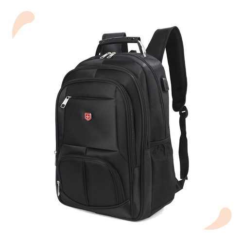 Mochila Executiva Cabo De Aço Notebook Com Usb Unissex Cor Preto 2 Desenho Do Tecido Liso