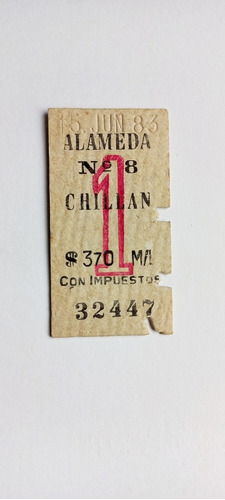 Boleto De Cartón Antiguo De Tren Alameda-chillán Junio 1983