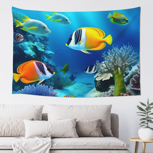 Adanti Ocean Tropical Fish Print Tapestry Decorative Wall S.