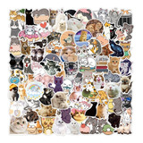 Gato Cute 50 Calcomanias Stickers Contra Agua Gatito Cat