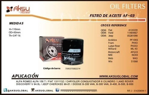 Filtro Aceite Land Rover Defender Discovery Range Rover Jeep Foto 2