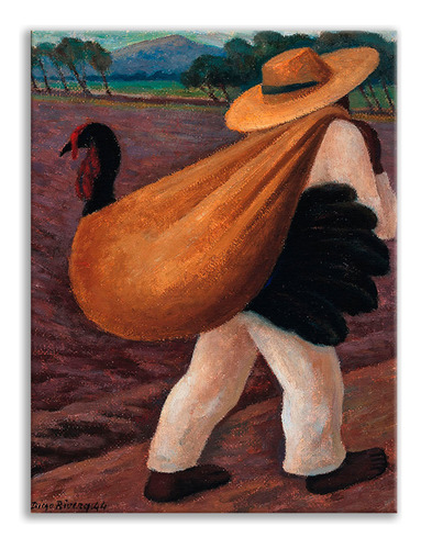 Cuadro Diego Rivera Campensino Cargando Un Guajolote 75 Cm