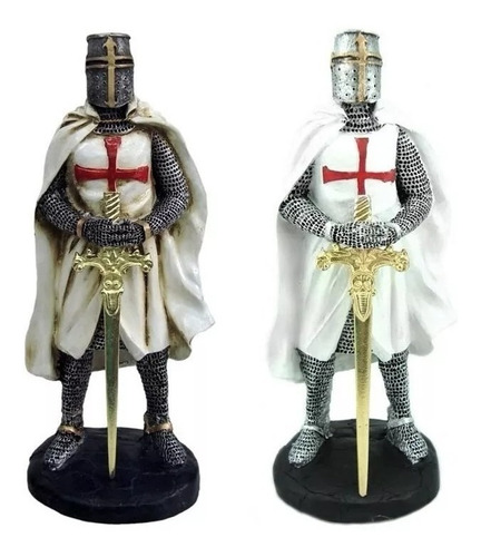 5 Cavaleiros Templário Cruz Vermelha Resina Espada Medieval 
