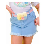 Short Saia Jeans Infantil Menina Shorts Cinto Roupa Verão 