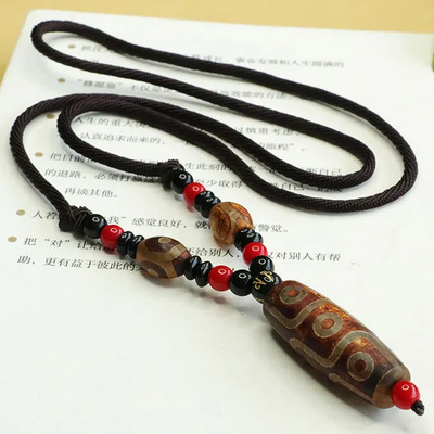 G Collar Con Cuentas Dzi De Ágata Tibetana, Colgante De H