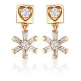 Aretes Flor Oro 18k Lam Swarovski Colgantes Calidad Premium