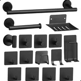 Juego De Accesorios De Baño Juegos De Toalleros Negro 16pzs