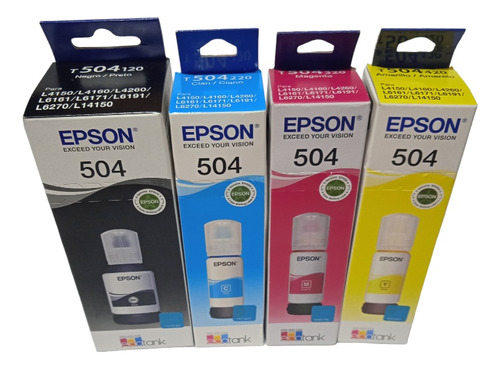 Kit 4 Botellas Tinta Epson 504 Negro Cian Magenta Amarillo