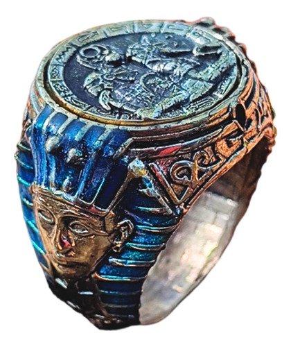 Anillo Egipcio Esfinges Ankh Anubis Ra Horus Jeroglíficos 