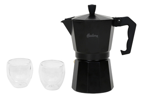 Cafetera Italiana Con 2 Vasos Hudson Total Black Inducción Color Negro