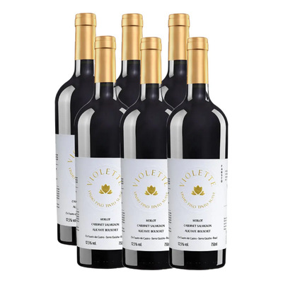 Vinho Tinto Violette Suave Serra Gaucha Pizzato 750ml Kit 6u | Frete grátis