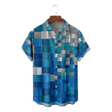 Rt Camisa Hawaiana Unisex A Cuadros 3d, Camisa De Playa De