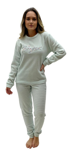 Pijama Fofuxa Manga Longa Bonjour Fleece Feminino