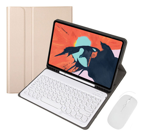 Capa Para iPad Pro12.9 Com Teclado E Mouse De Teclas Redonda Cor Ouro Redondo Teclado Mouse