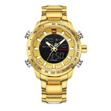 Relógio Masculino Dourado Digital Esportivo Naviforce 9093