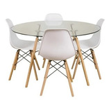 Combo Mesa Redonda Eames Vidrio 1 Mt + 4 Sillas Eames 