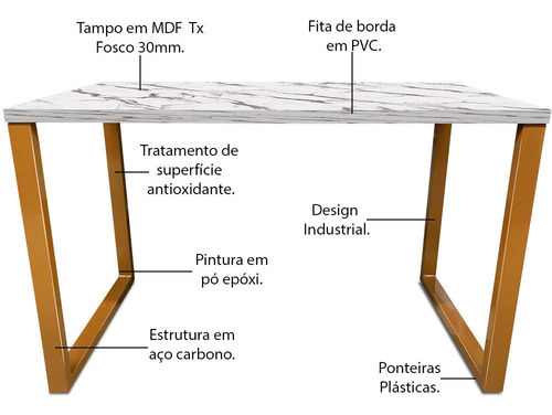 Mesa Industrial Escrivaninha Escritório 120cm Cor Dourado/ Vulcano