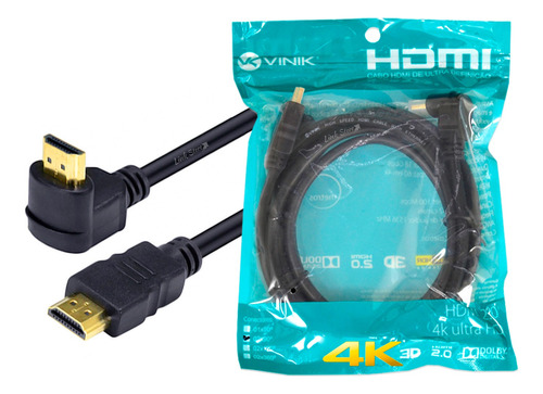 Cabo Hdmi 2.0 Ultra Hd 4k Hdr Conector 90º Graus 5 Metros Nf