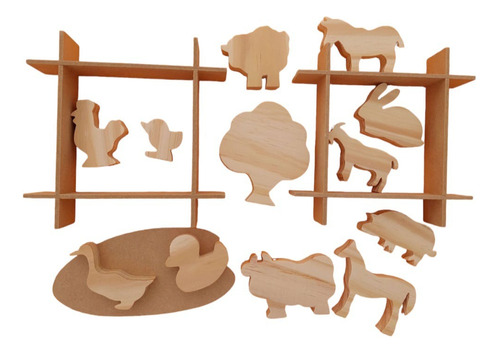 Animales Granja Figuras Madera Natural Didactico Montessori