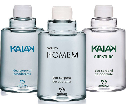 Kit 3 Refil Perfume Deo Corporal Masculino Natura Kaiak K. Aventura E Homem Clássico Tradicional 100ml