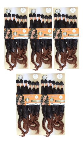 Combo 5 Cabelos Liso/ Ond Em Tela Bio Organico Ana - Atacado Cor Preto Com Californiana Acobreado Mt1b/30