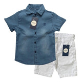 Conjunto Infantil Menino Bermuda Slim E Camisa Jeans 1 Ao 8
