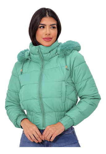 Puffer Cropped Feminina Peluciada Quentinha Inverno Frio Top