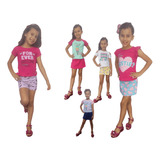 Combo 4 Peças = 2 Conjuntos Infantil Menina Blusa Com Estamp