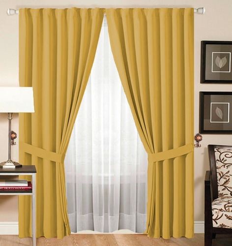 Juego Doble De Cortinas Blackout Textil + Voile 2,10 Mt