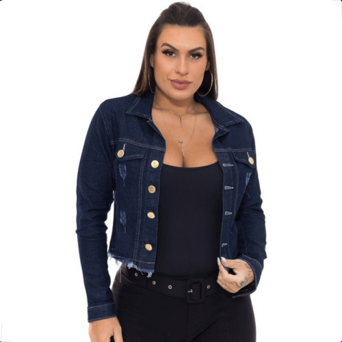 Jaqueta Sarja Preta Feminina Cropped Inverno