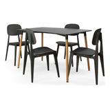 Mesa De Jantar Eiffel Preta 120x80cm + 4 Cadeiras Itália Cor Preto