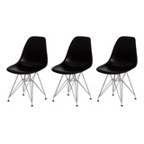 Kit 3 Cadeiras Eiffel Eames Preta Base Cromada Sala Cozinha