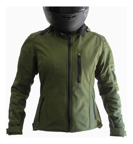 Chamarra Moto Mujer Impermeable Con Proteccion Talla Xl Verd