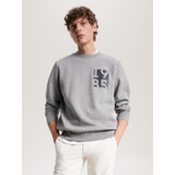 Polerón C-neck Con Logo Estampado Hombre Tommy Hilfiger Gris