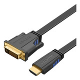 Cabo Hdmi X Dvi 24+1 Flat 15m Hdmatters Transmissão 1080p, Contatos Ouro, Bi-direcional, Alta Durabilidade - Ideal P/ Ambientes Amplos