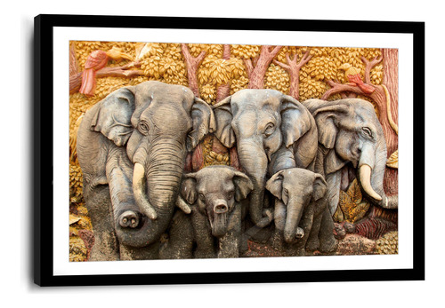 Marco De Poliuretano Con Poster Elefantes En Relieve 45x70cm