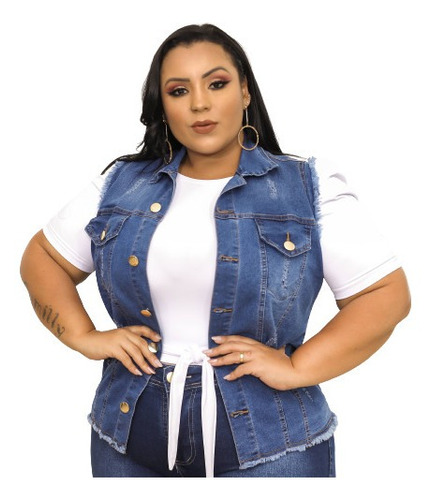 Colete Jeans Feminino Plus Size Elastano Tamanhos Grandes