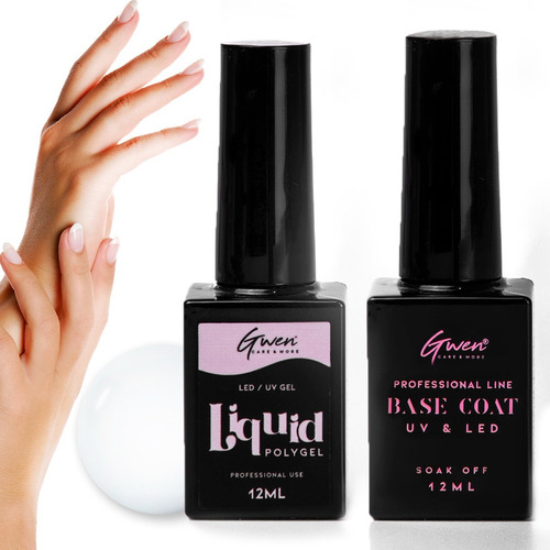 Liquid Polygel Uv Led Alongamento Unhas + Base Coat Gel