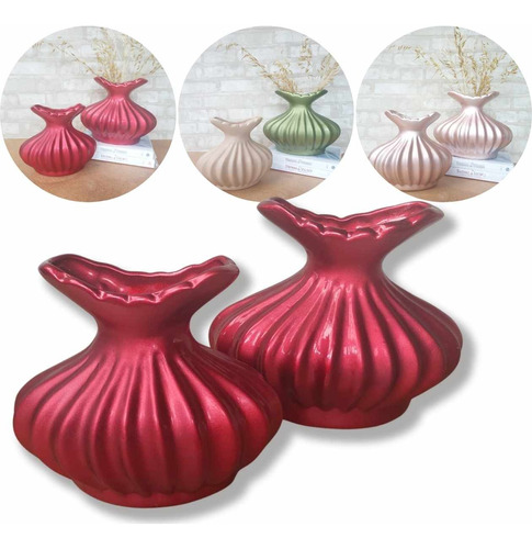 Dupla Vaso Decorativo Cerâmica Decoração Sala Rack Aparador