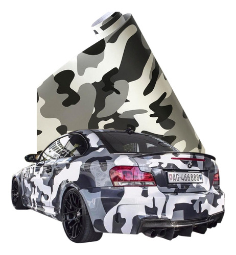 Vinil Automotriz Camuflaje Blanco Gris Negro Rollo 18 Mts