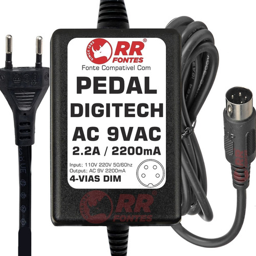 Fonte Ac 9v 2.2a 4 Vias Pra Pedaleira Digitech Rp2000